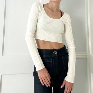 Brandy Melville Cream Long Sleeve Crop Top